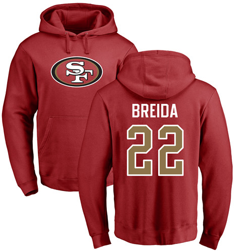 Men San Francisco 49ers Red Matt Breida Name and Number Logo 22 Pullover NFL Hoodie Sweatshirts
